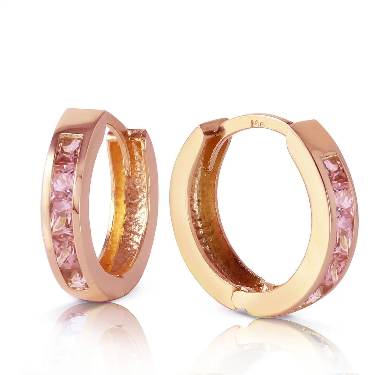 1.3 Carat 14K Solid Rose Gold Hoop Huggie Earrings Pink Sapphire