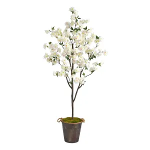 6’ Cherry Blossom Artificial Tree in Decorative Metal Pail with Rope