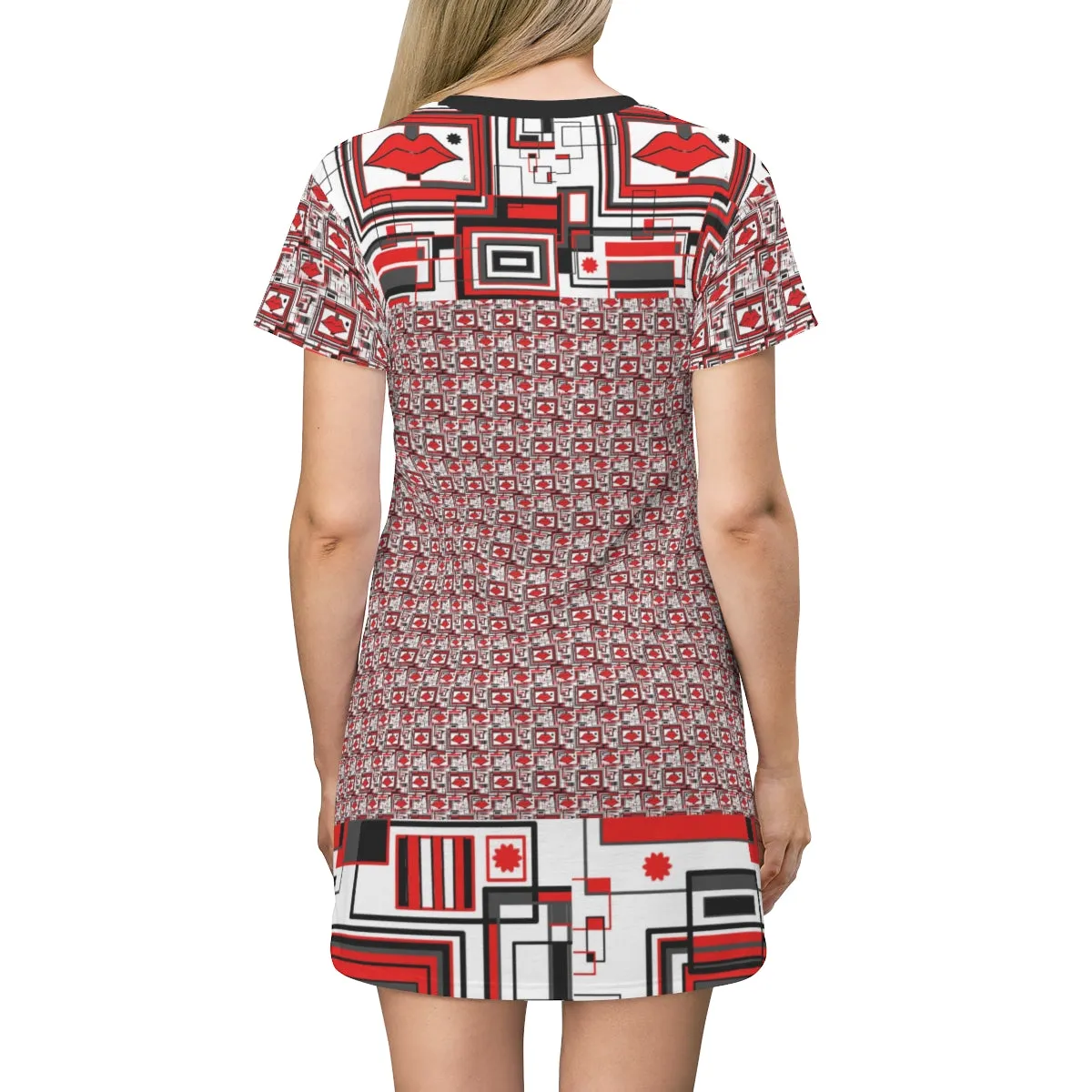 All Over Print T-Shirt Dress LIPPY IN RED