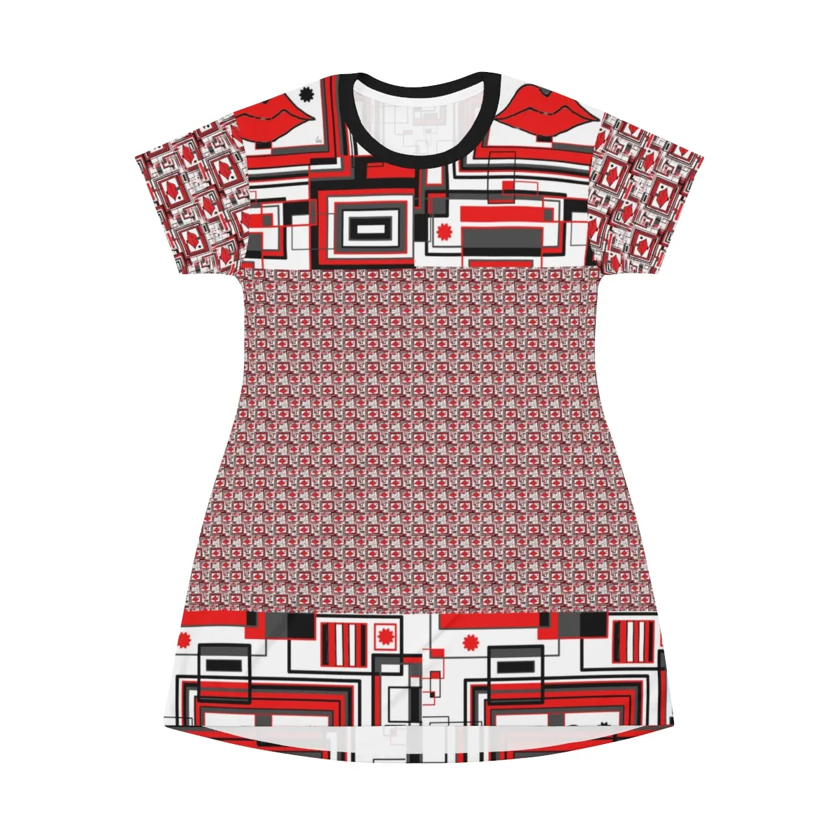 All Over Print T-Shirt Dress LIPPY IN RED