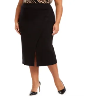 Anne Klein Women's Below the Knee Wrap Wear to Work Skirt Black Size 0X