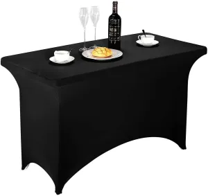 Black 6FT 2 Pcs Spandex Fitted Stretch Tablecloth Rectangular Training Stretch Table Cover For Banquet CAI1447