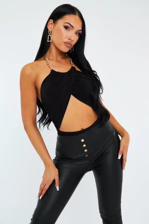 Black Crossover Chain Halterneck Bodysuit - Mariel