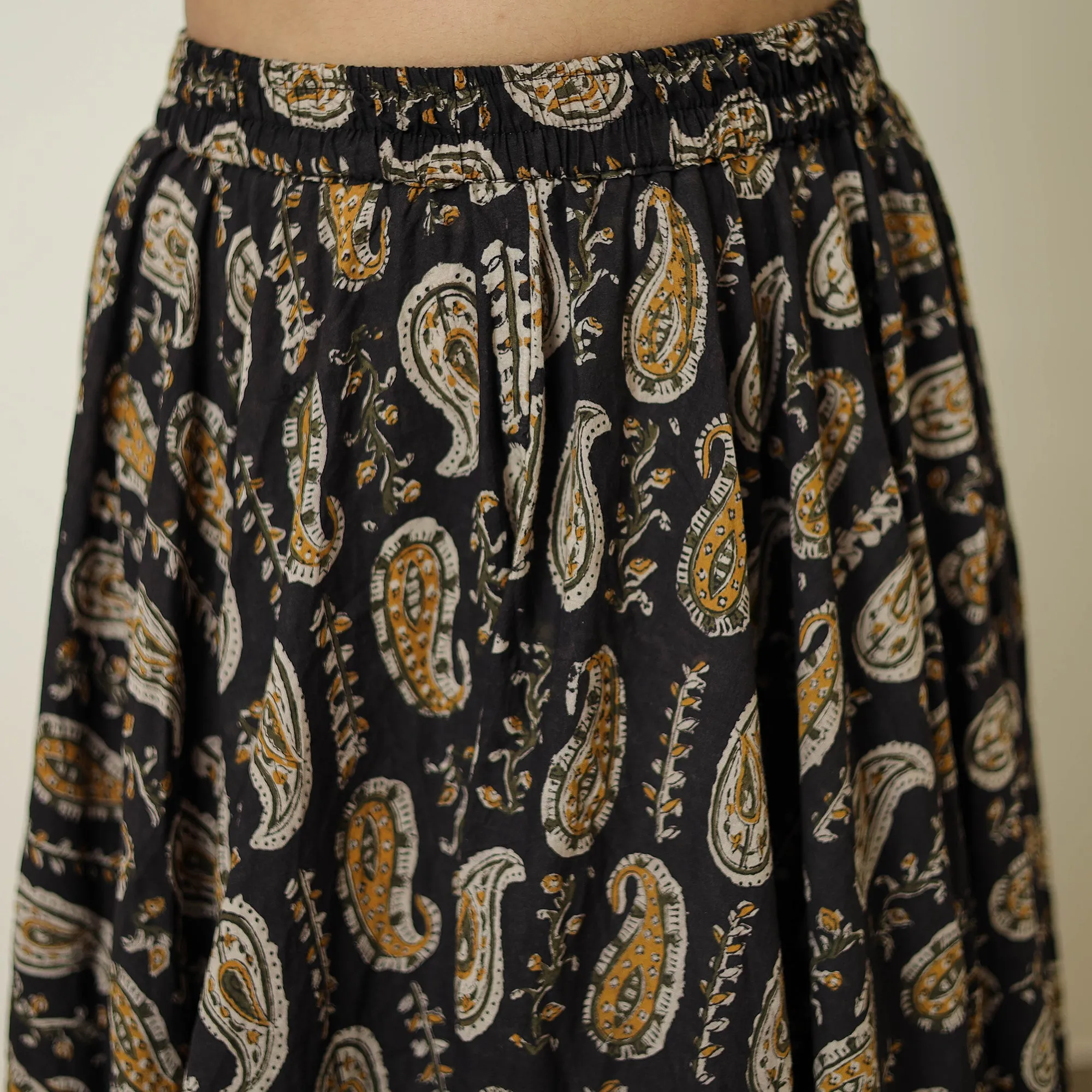 Black - Hand Block Printed Cotton Long Bagru Skirt 15