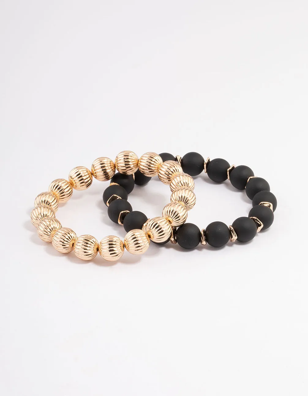 Black Mixed Texture Bead & Disc Bracelet Pack