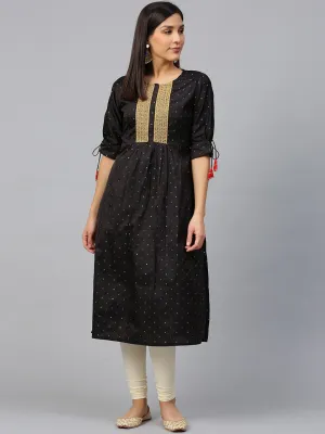 Black Self Design A-Line Kurta