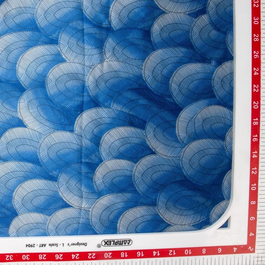 Blue Digital Print Pure Silk Fabric