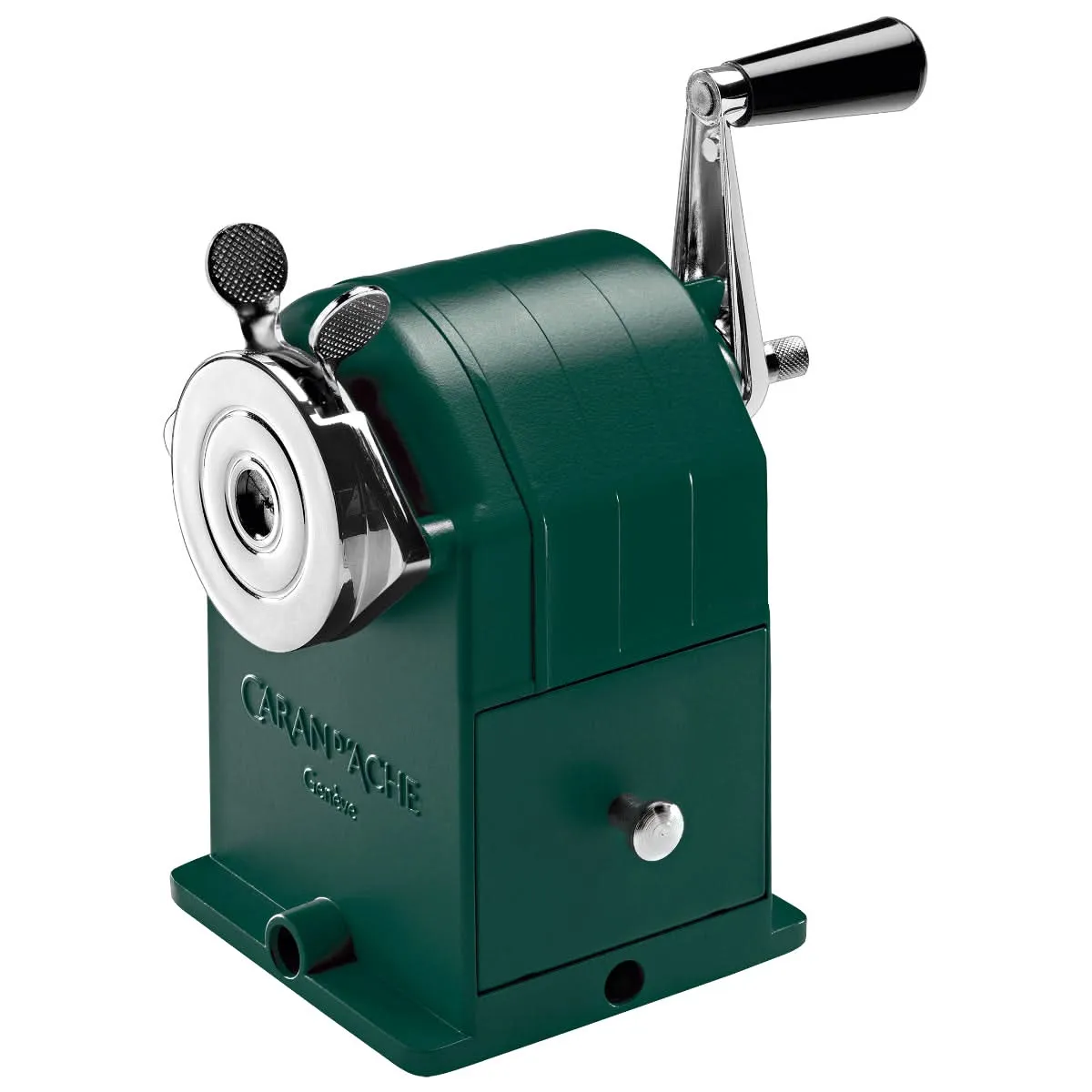 Limited Edition Dark Green CARAN dACHE Metal Rotary Pencil Sharpener with Wonder Forest Design