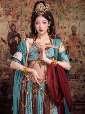 Classic Exotic Style Dunhuang Feitian Cosplay Western Region Princess Hanfu Costume Four-Piece Set