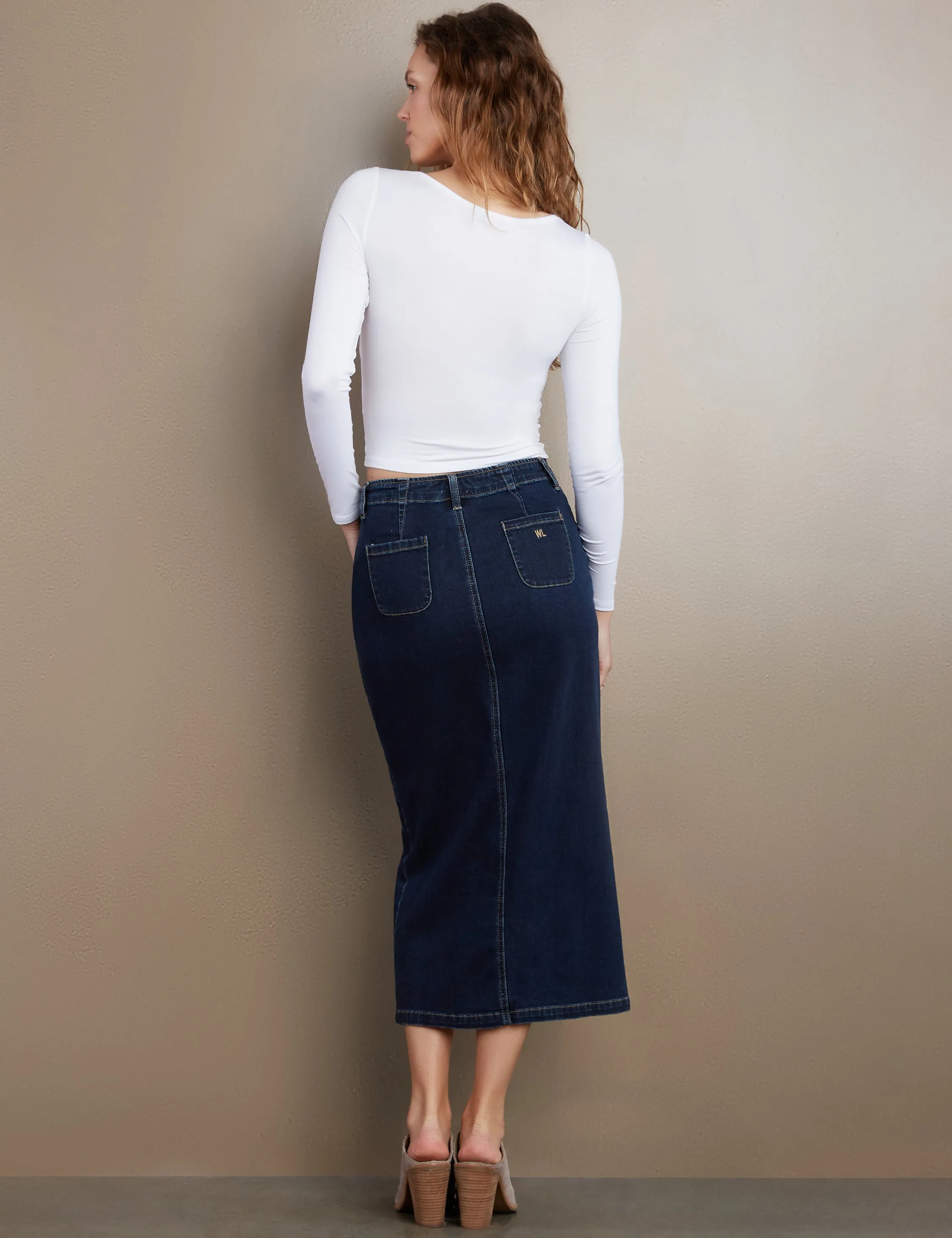 Daily Slit Denim Midi Skirt