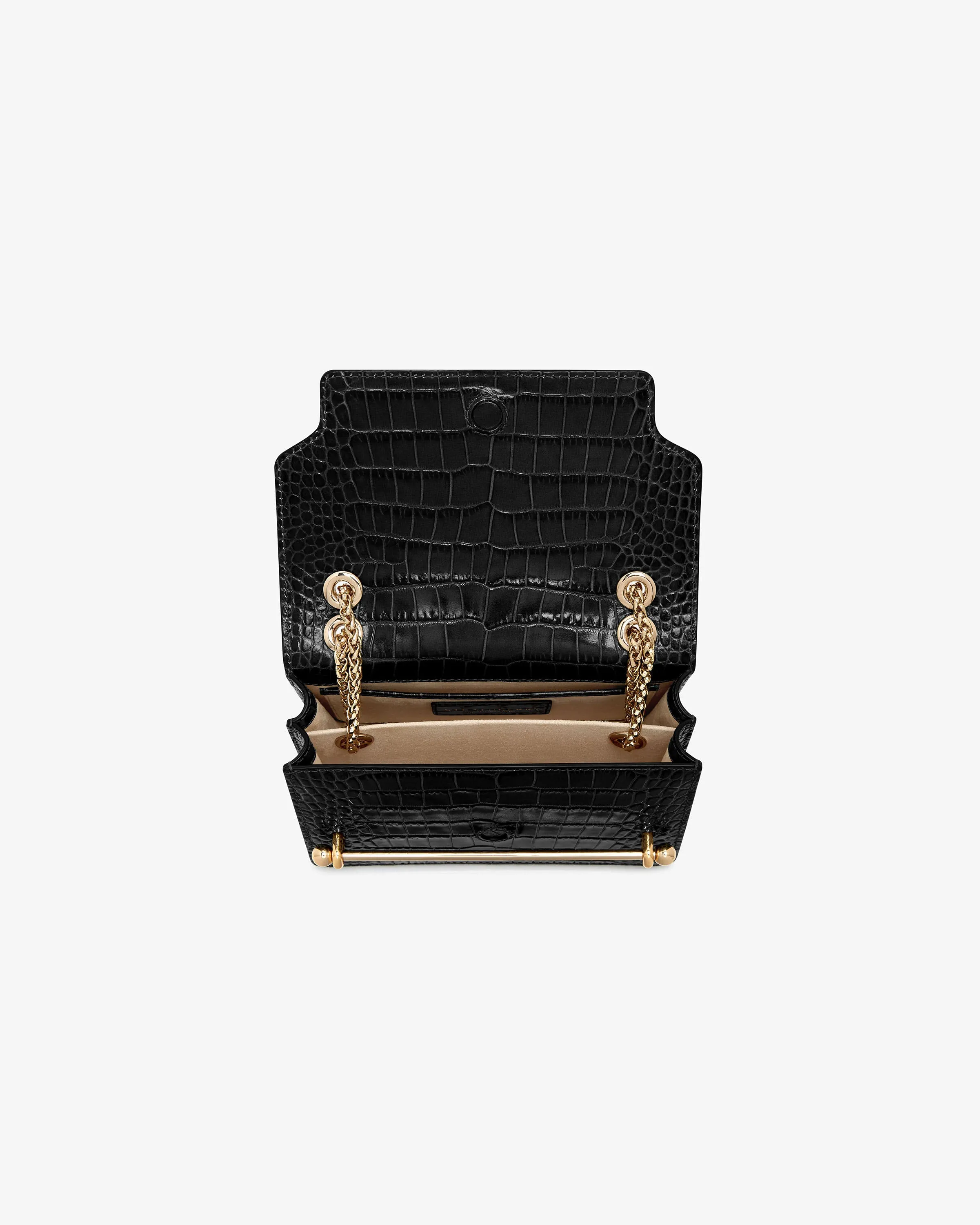 East/West Mini - Croc-Embossed Leather Black