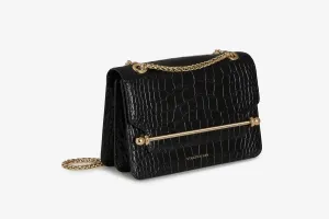 East/West Mini - Croc-Embossed Leather Black