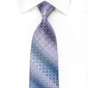 Emprise Men's Crystal Silk Necktie Mauve Blue Geometric With Blue Sparkles