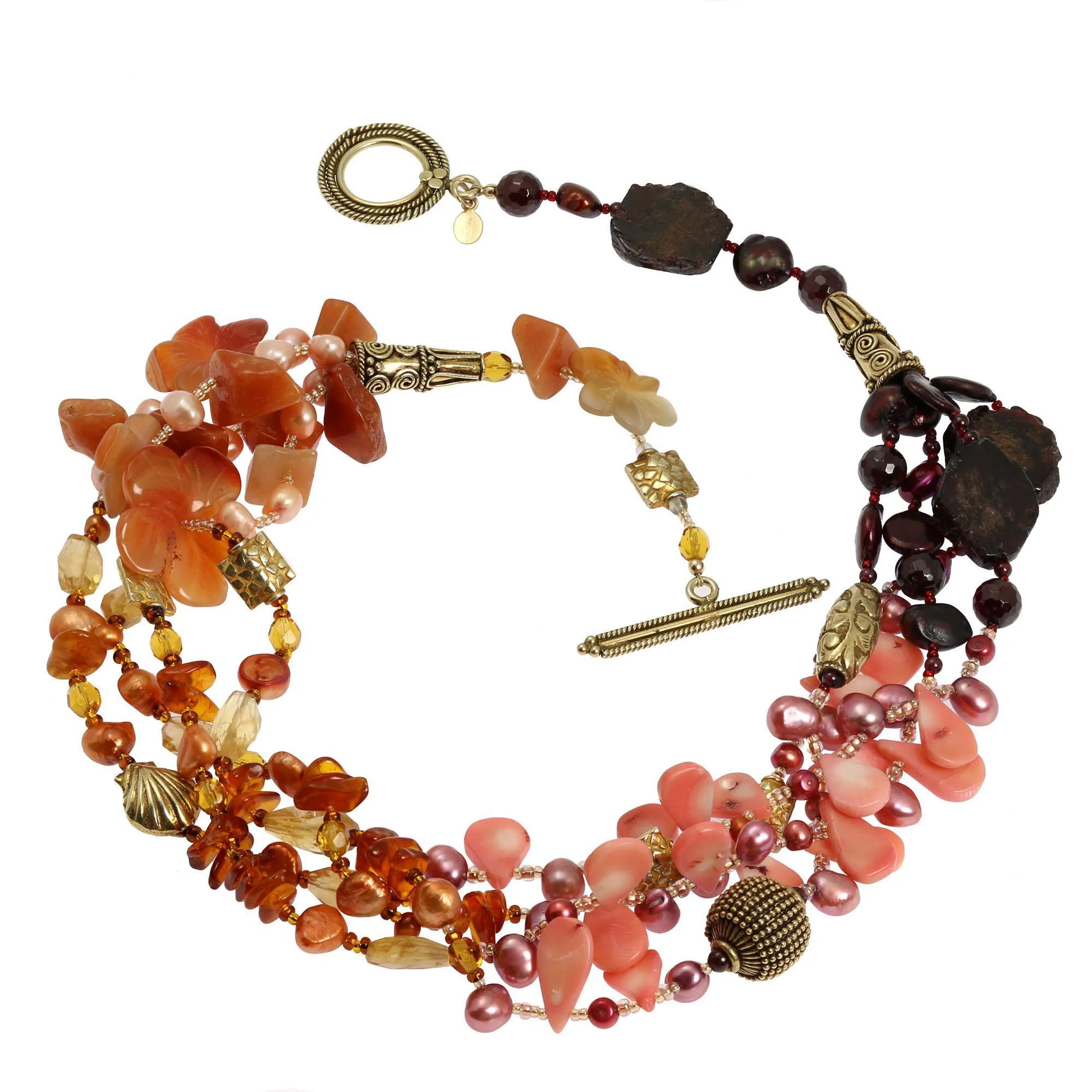 Garnet Amber Carnelian Beaded Gemstone Necklace