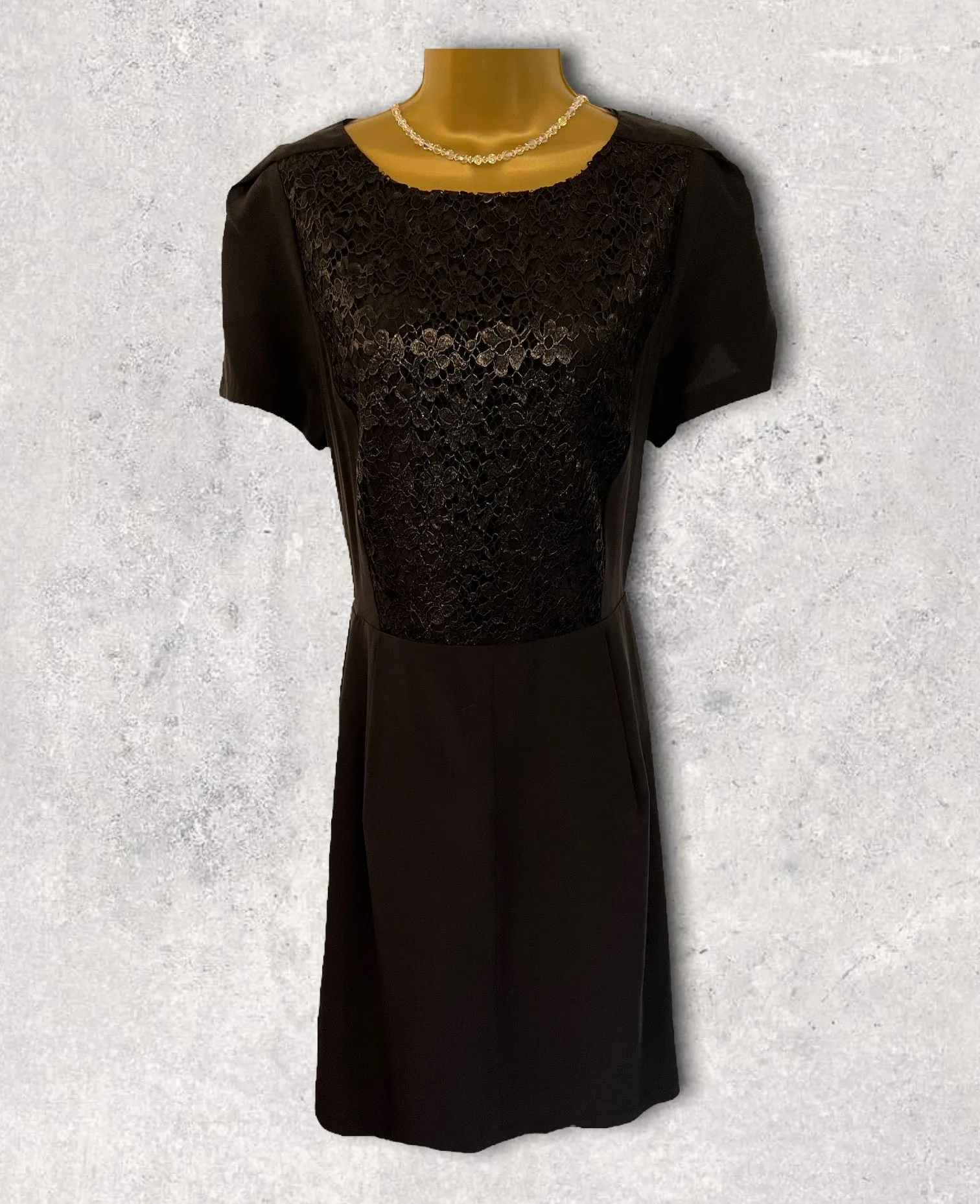 Gerard Darel Black Lace Short Sleeve Pencil Dress UK 16 US 12 EU 44