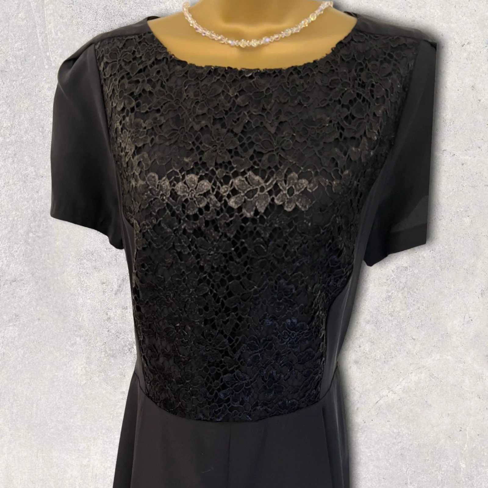 Gerard Darel Black Lace Short Sleeve Pencil Dress UK 16 US 12 EU 44