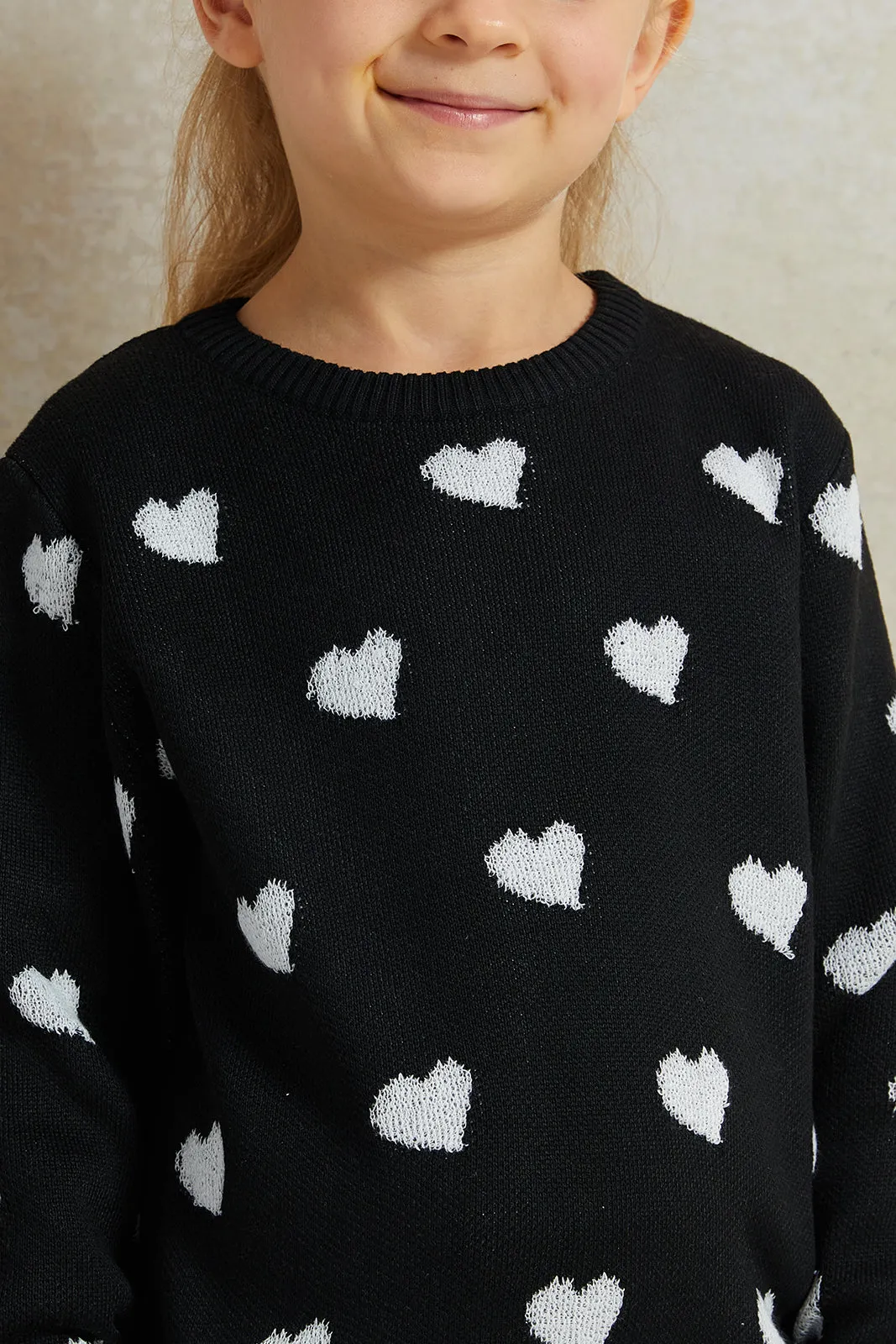 Girls Black Long Sleeve Printed Pullover