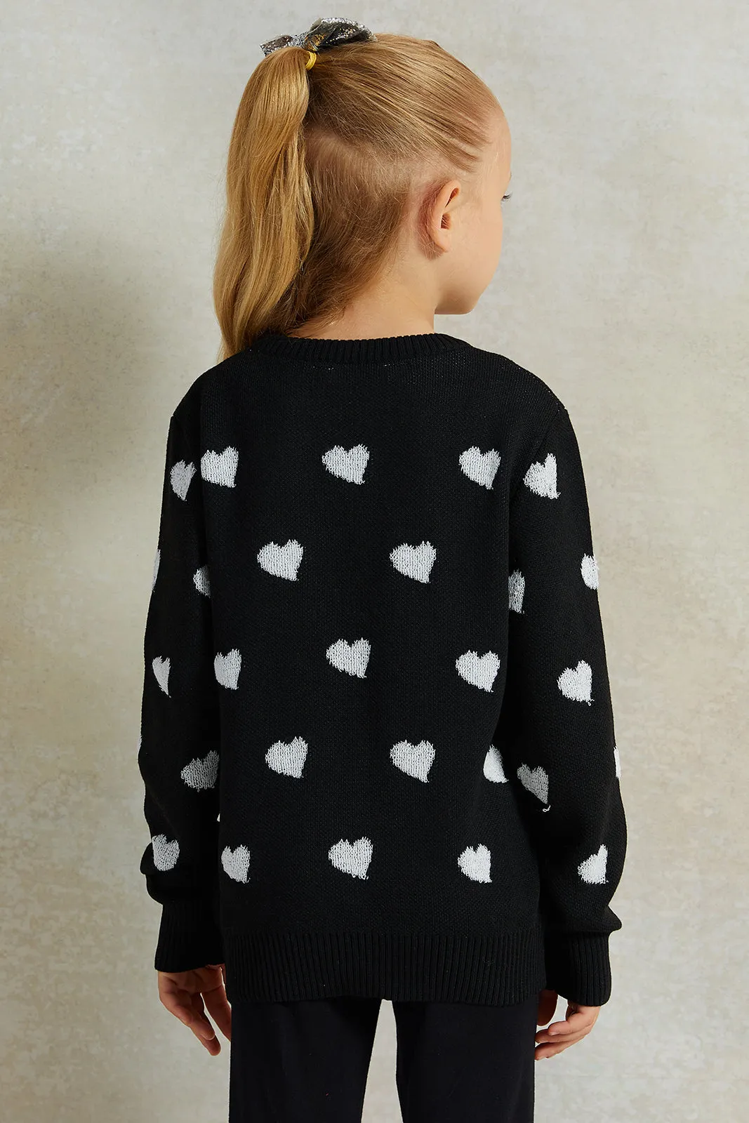 Girls Black Long Sleeve Printed Pullover