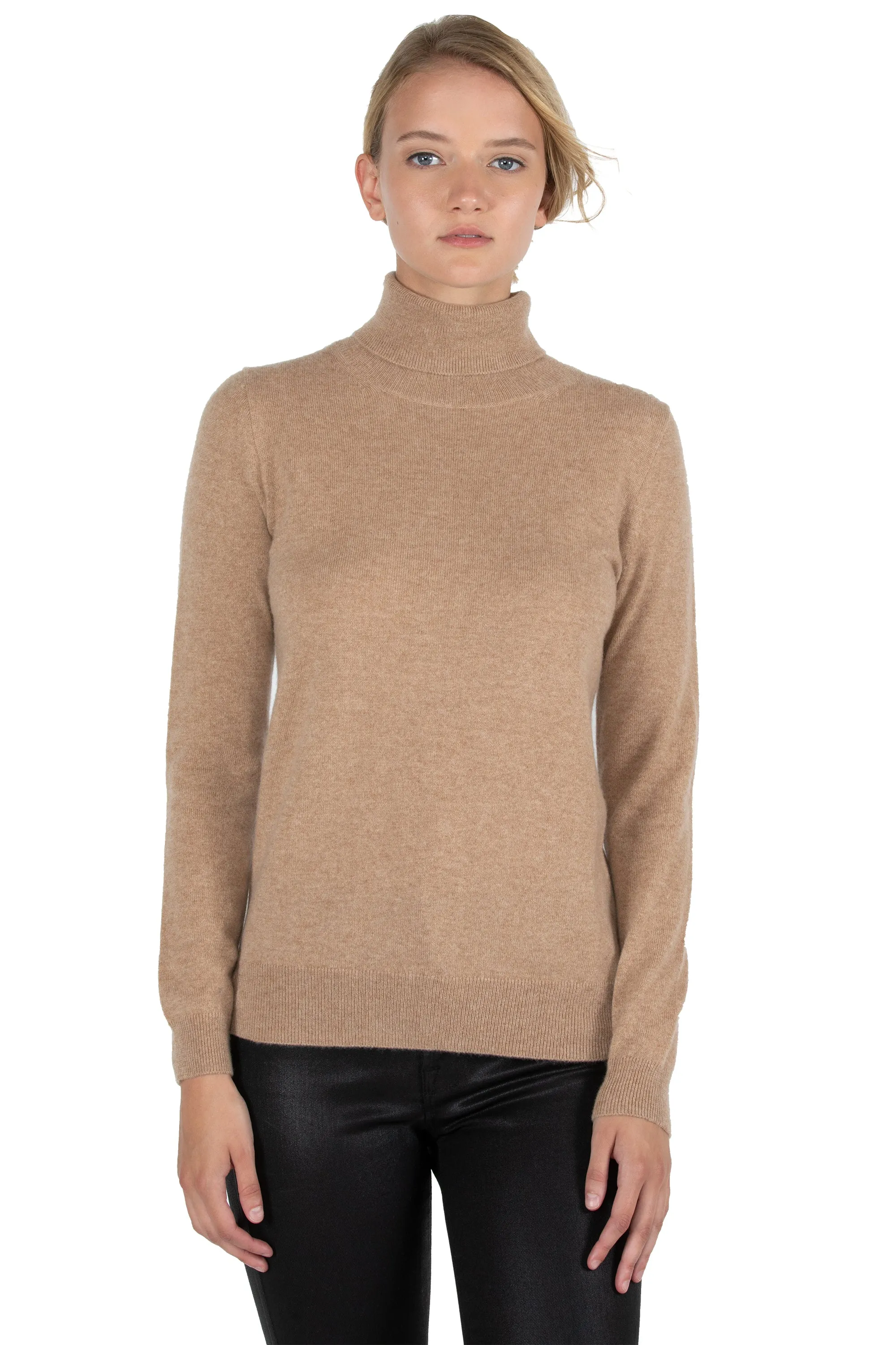 JENNIE LIU Women's 100% Pure Cashmere Long Sleeve Pullover Turtleneck Sweater