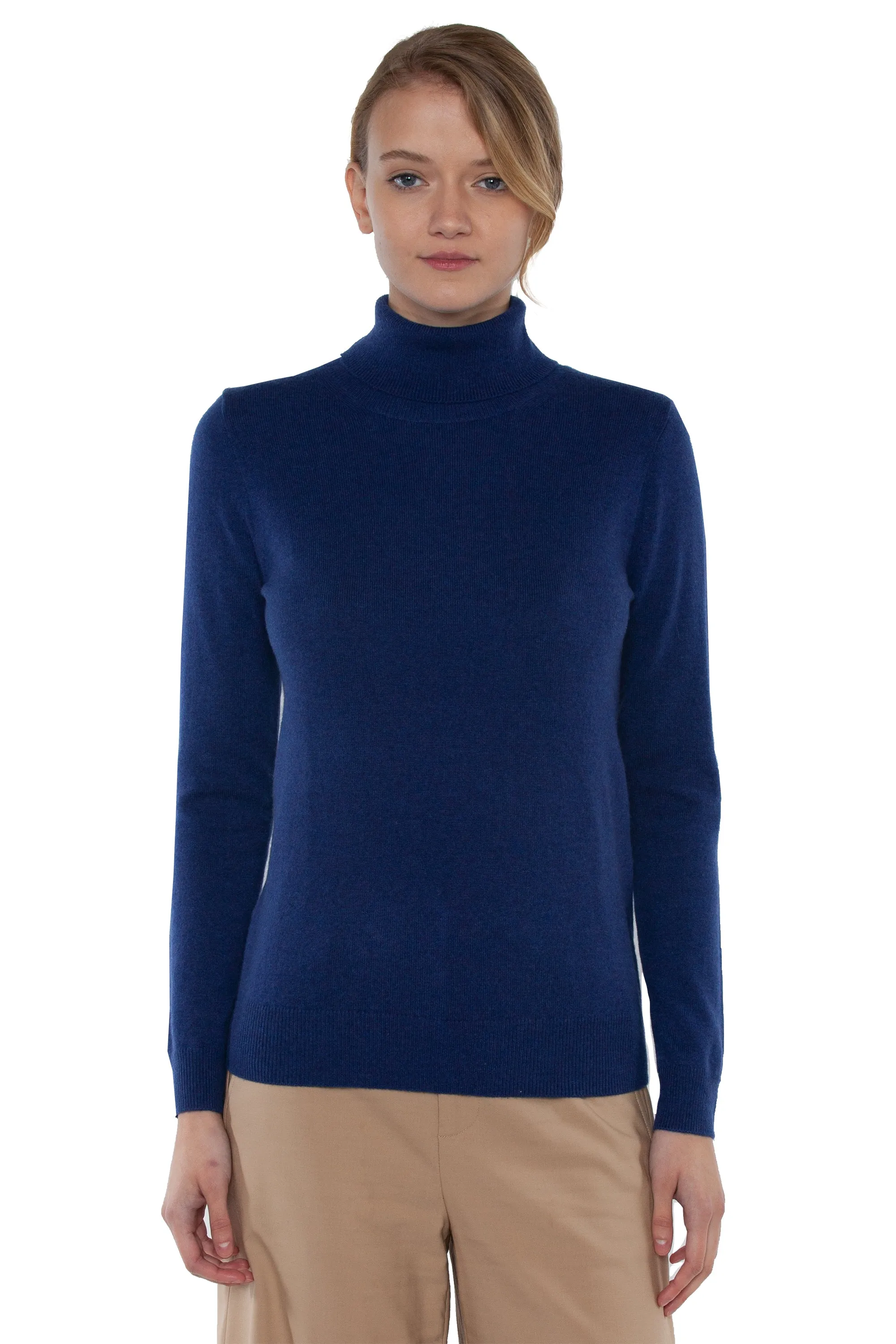 JENNIE LIU Women's 100% Pure Cashmere Long Sleeve Pullover Turtleneck Sweater