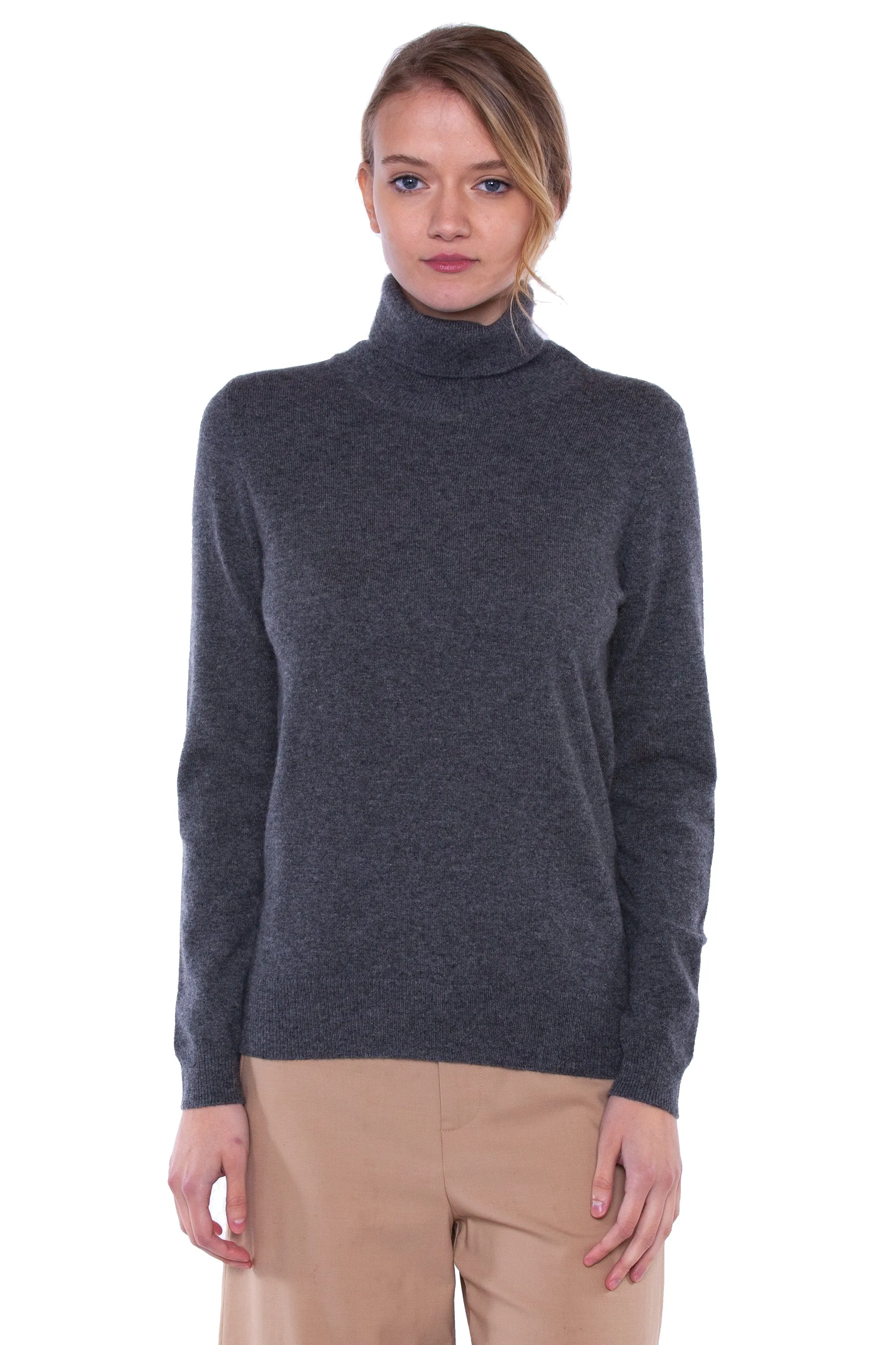 JENNIE LIU Women's 100% Pure Cashmere Long Sleeve Pullover Turtleneck Sweater