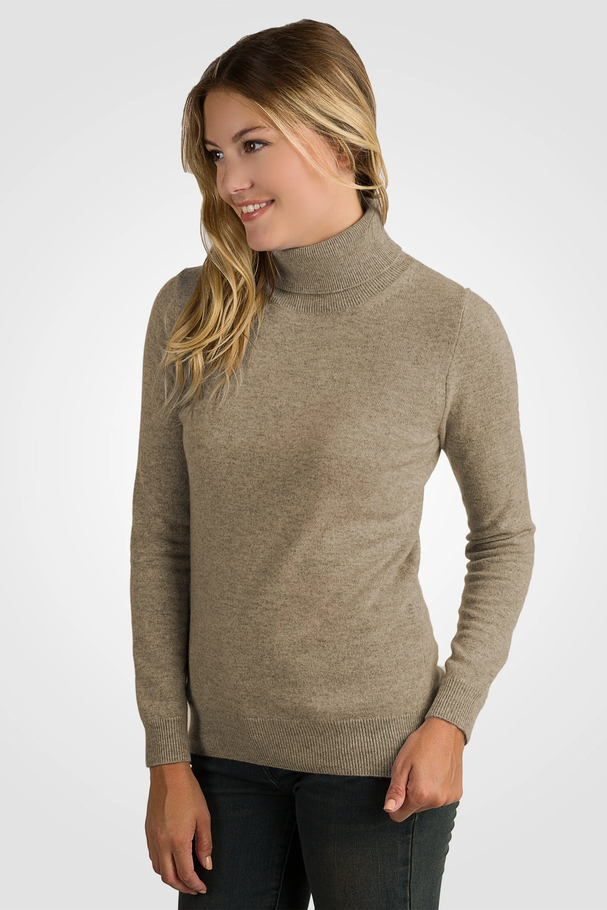 JENNIE LIU Women's 100% Pure Cashmere Long Sleeve Pullover Turtleneck Sweater