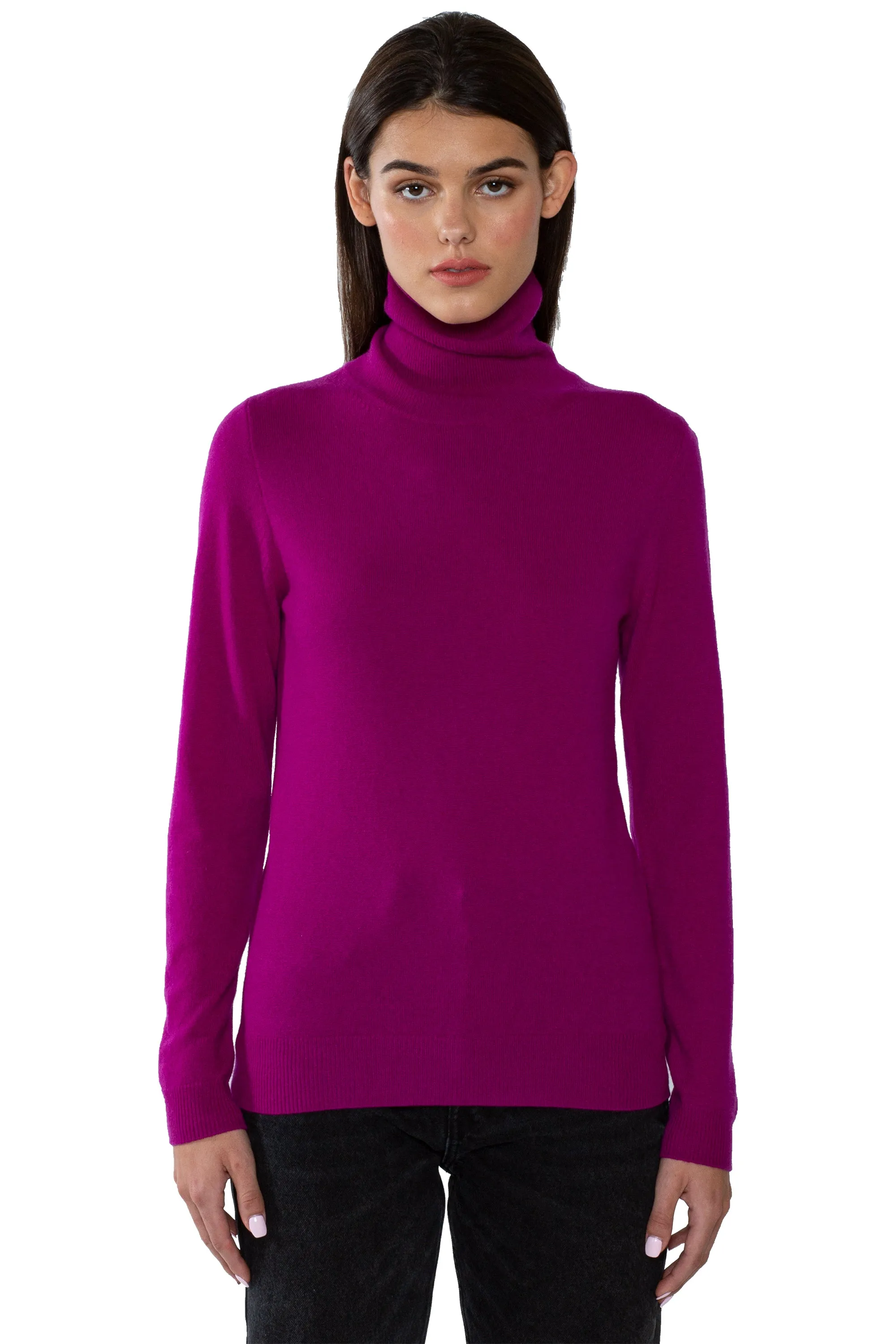 JENNIE LIU Women's 100% Pure Cashmere Long Sleeve Pullover Turtleneck Sweater