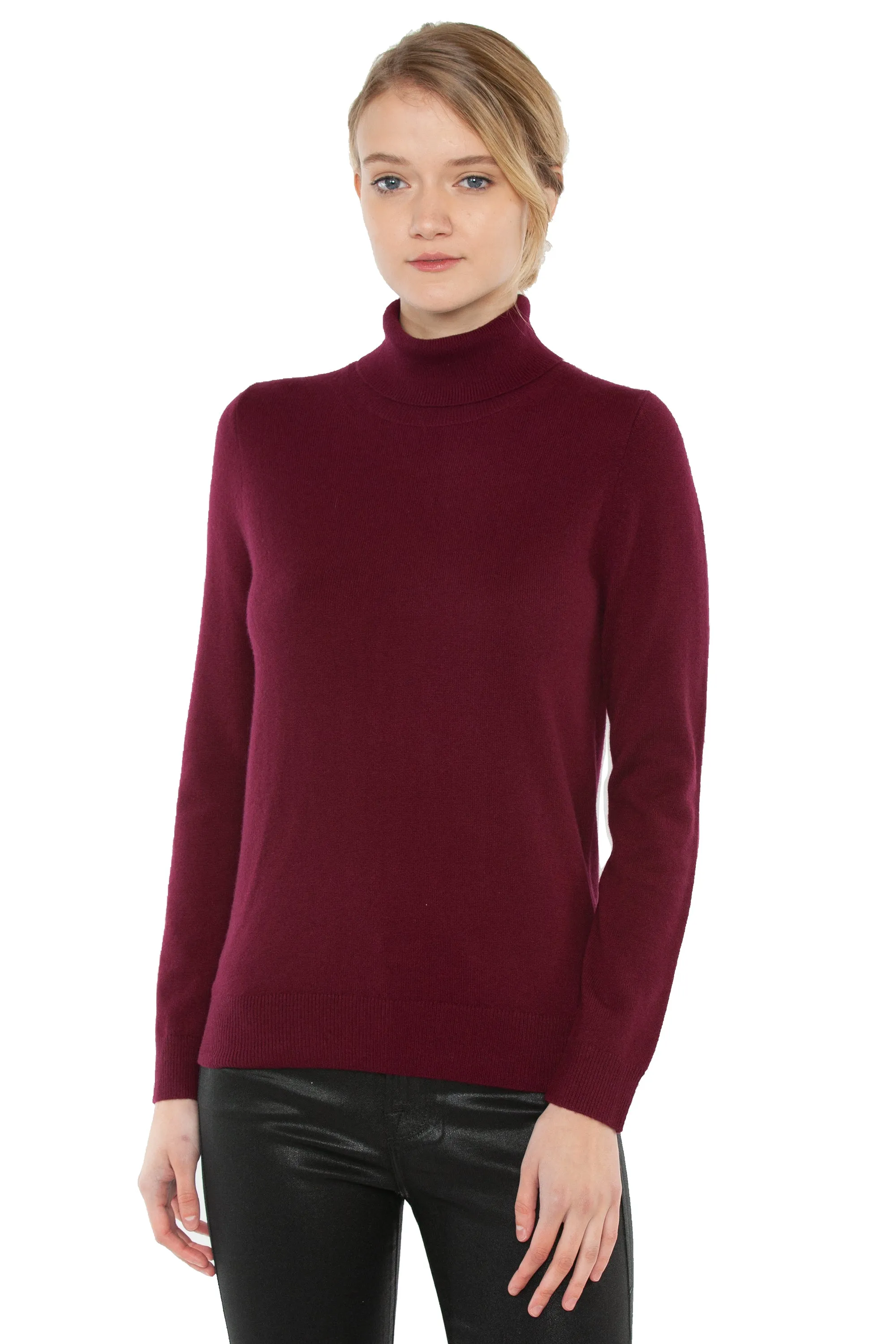 JENNIE LIU Women's 100% Pure Cashmere Long Sleeve Pullover Turtleneck Sweater