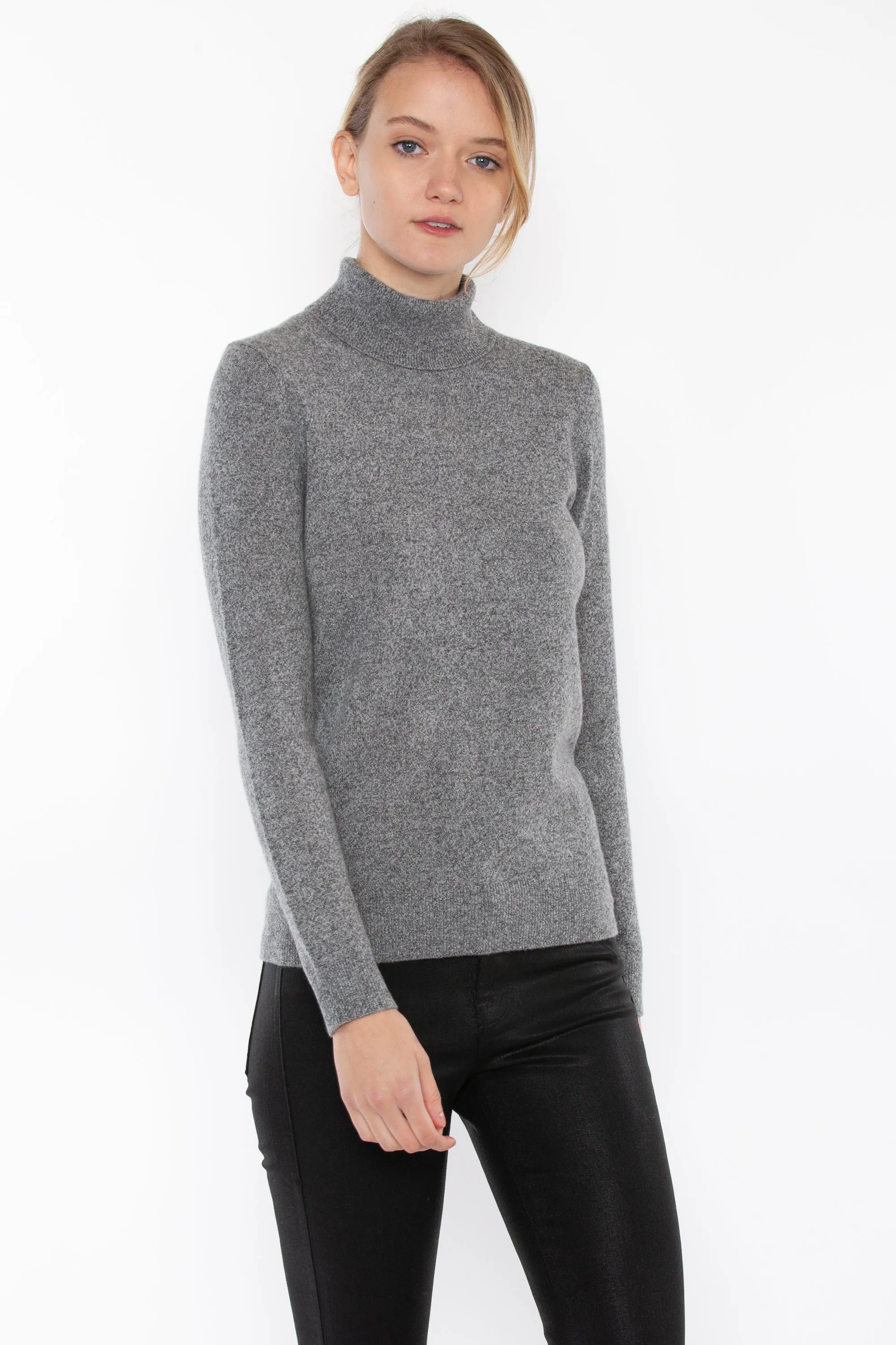 JENNIE LIU Women's 100% Pure Cashmere Long Sleeve Pullover Turtleneck Sweater