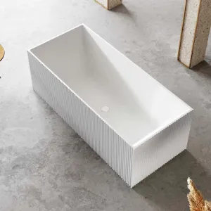 KYLA 1500mm V-Groove Fluted Square Back To Wall Freestanding Bathtub Gloss White