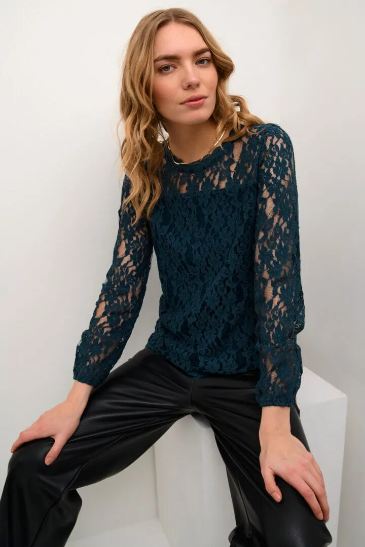 LINED TEAL BLUE LACE TOP