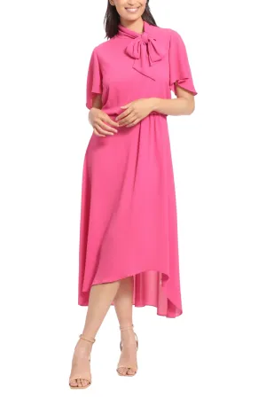 London Times Side Tie Flutter Sleeve Blouson Midi Dress