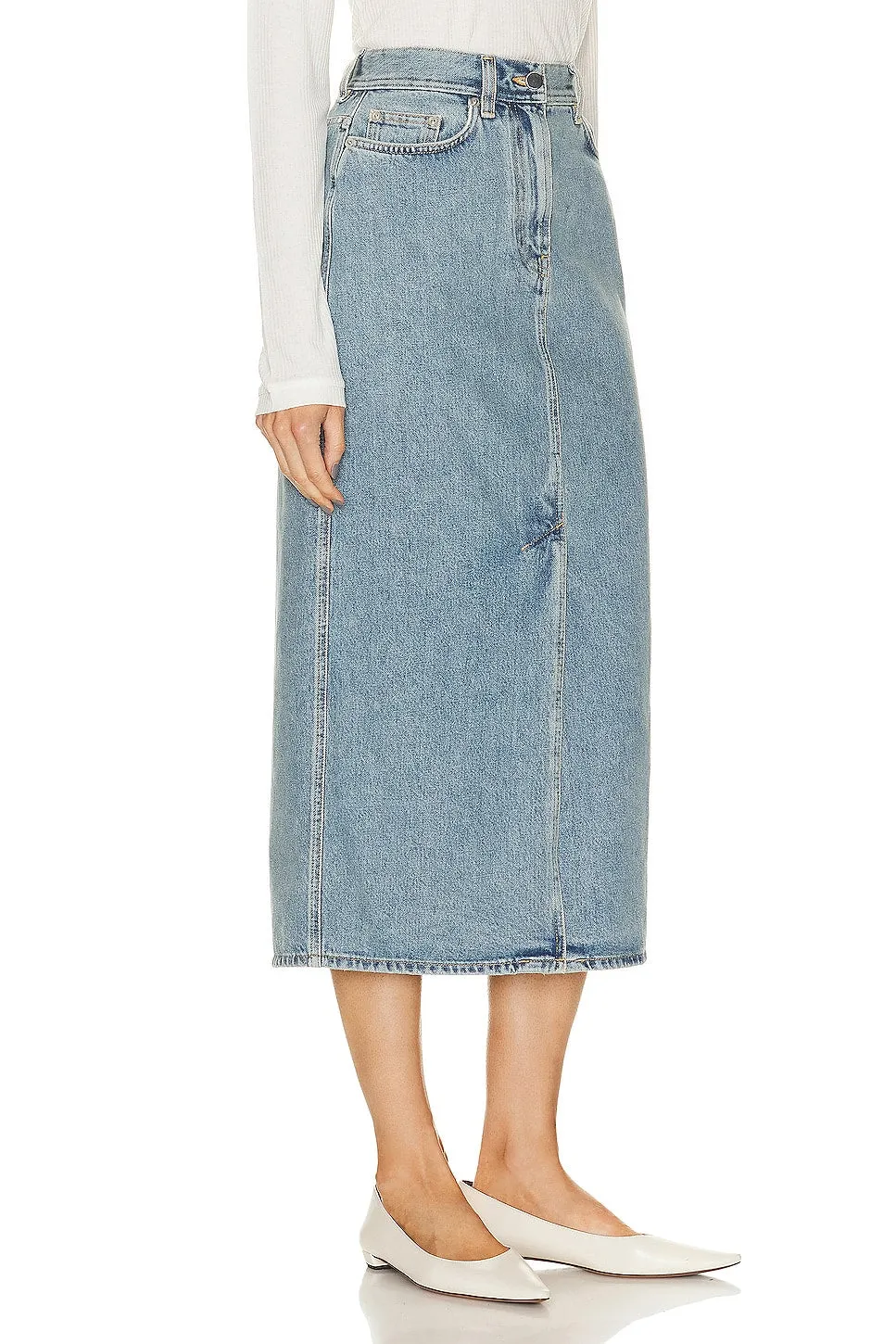 Loulou Studio Rona Denim Long Skirt, Washed Light Blue