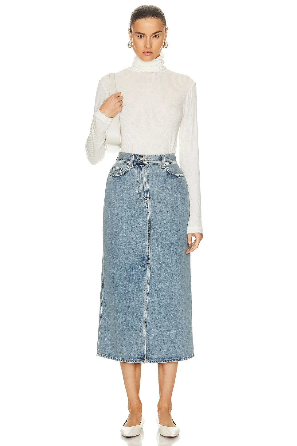 Loulou Studio Rona Denim Long Skirt, Washed Light Blue