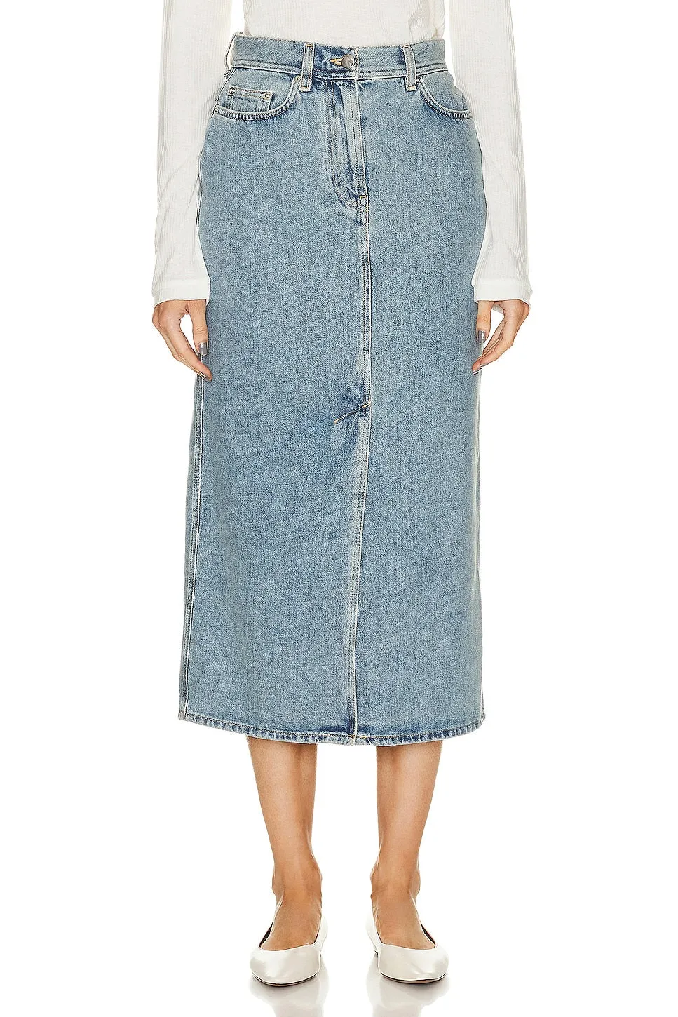 Loulou Studio Rona Denim Long Skirt, Washed Light Blue