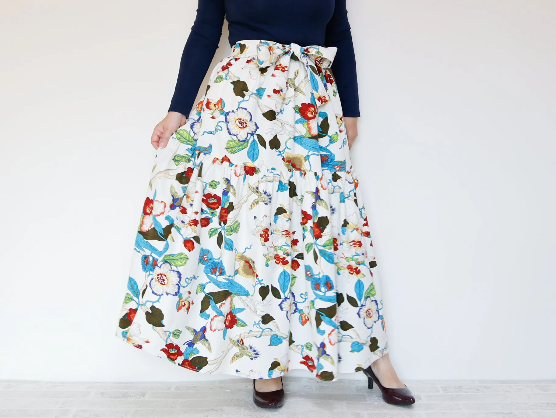 <S39W> FLOWERS PRINTED Skirt  -Length 90cm