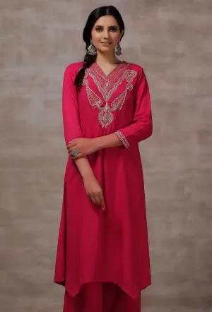 Mahnoor Fuchsia Asymmetrical Woollen Kurta