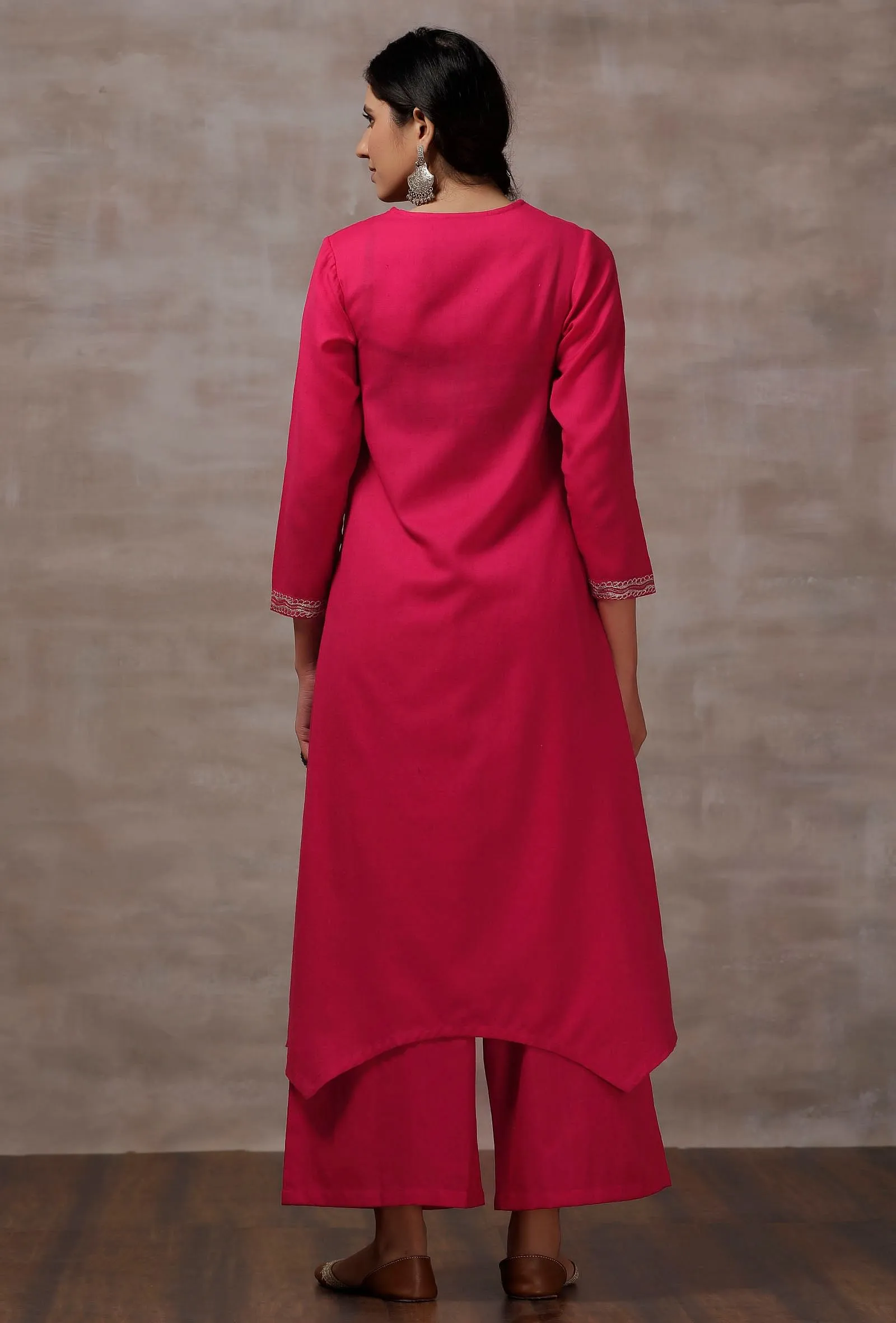 Mahnoor Fuchsia Asymmetrical Woollen Kurta