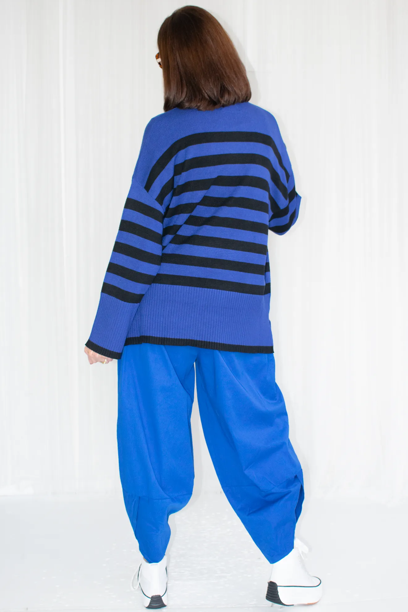 Mia Contrast Stripe Turle Neck Knit in Royal Blue/Black