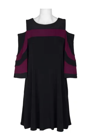 Nina Leonard Boat Neck Cold Shoulder Long Sleeve Wave Color Block Jersey Dress