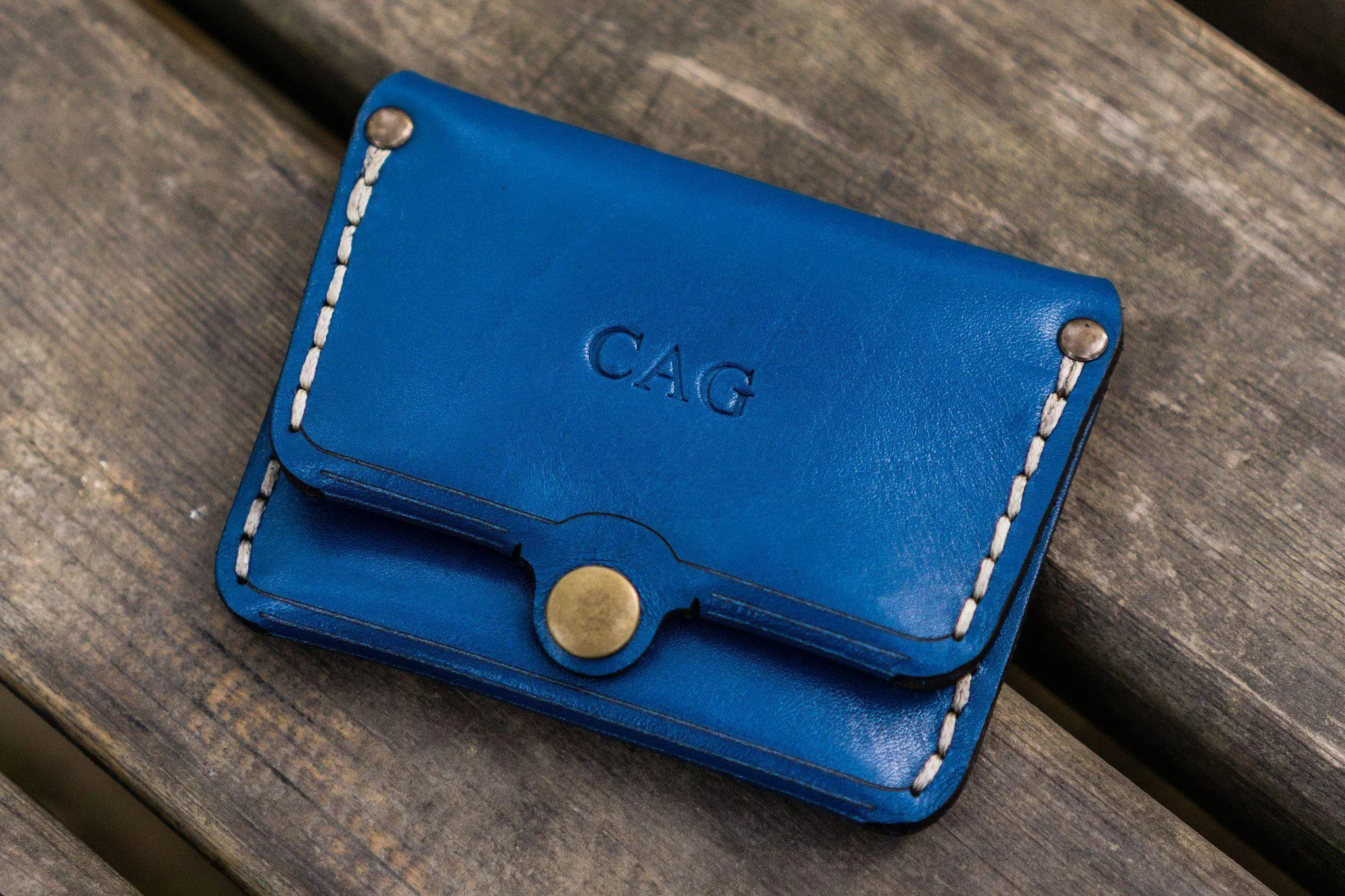 No.38 Personalized Minimalist Hanmade Leather Wallet - Blue