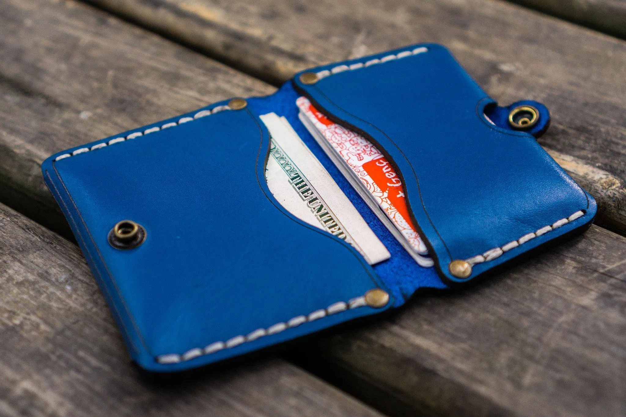 No.38 Personalized Minimalist Hanmade Leather Wallet - Blue