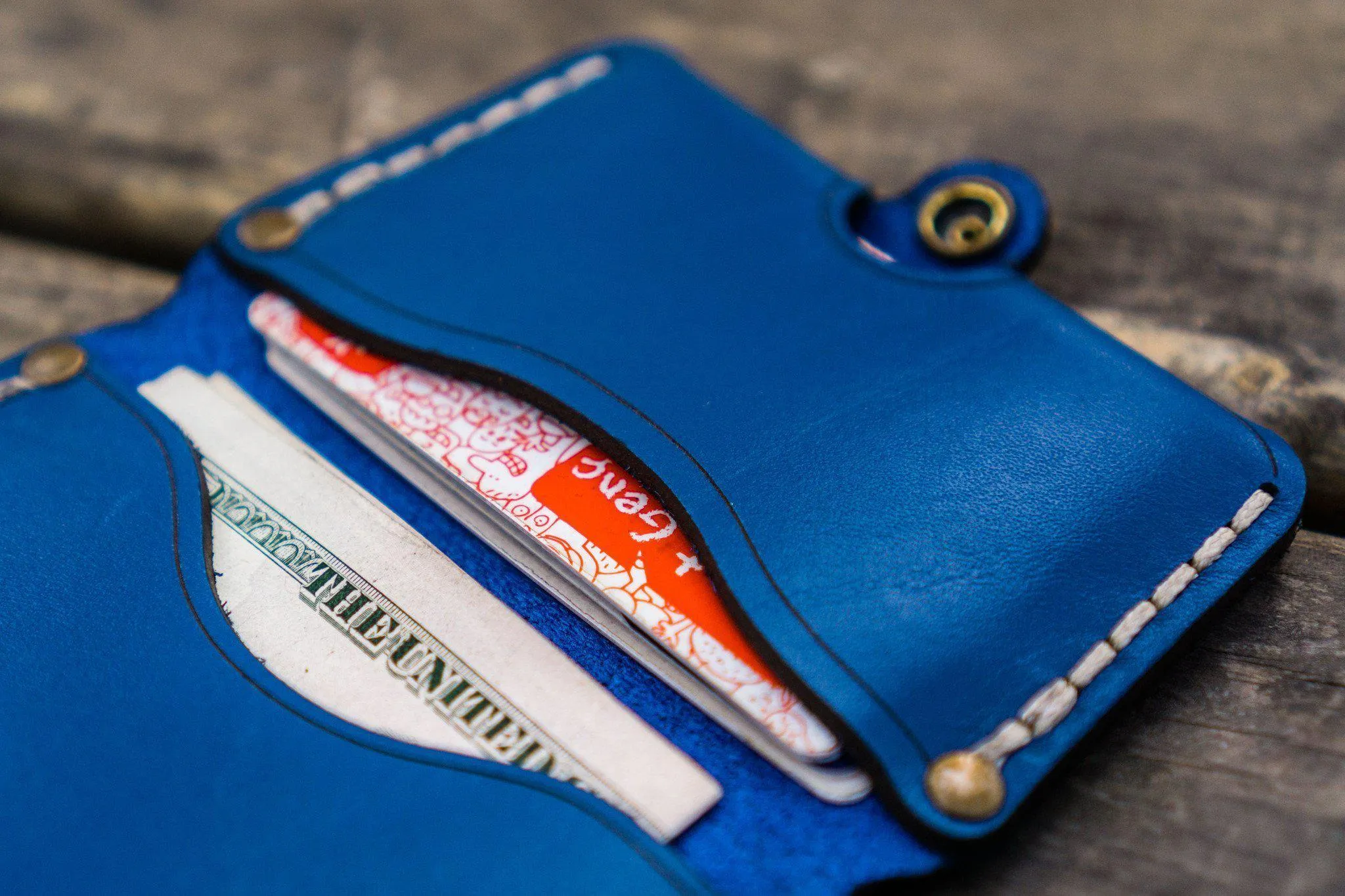 No.38 Personalized Minimalist Hanmade Leather Wallet - Blue