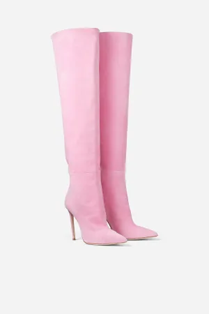 Pink Suede Over the Knee Boots