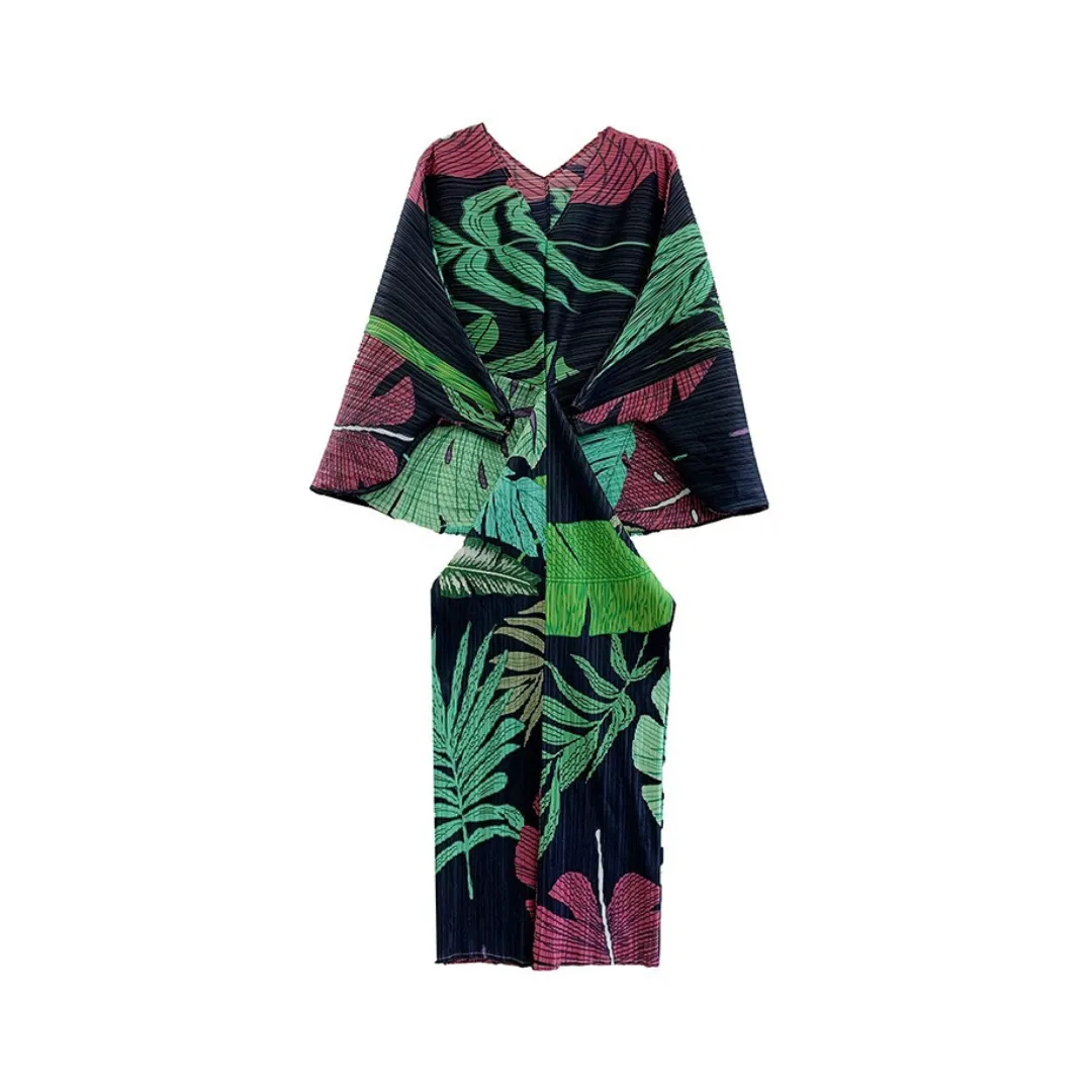 Pre Order:  Printed Pullover Pleated Bat Sleeve Dress