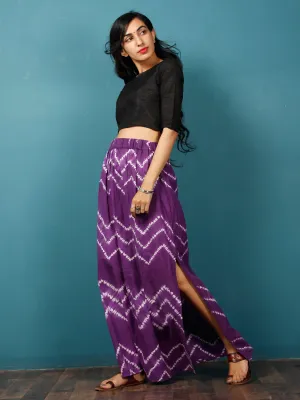 Purple White Shibori Hand Block Printed Straight Skirt With Side Slits - S40F287