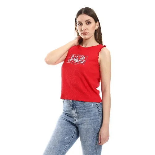 Red Crop Top With Graphic Print