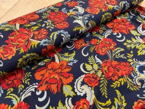 Red Flowers on Navy Viscose Jersey