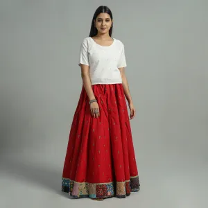 Red - Jacquard Patchwork 24 Kali Cotton Long Skirt 07