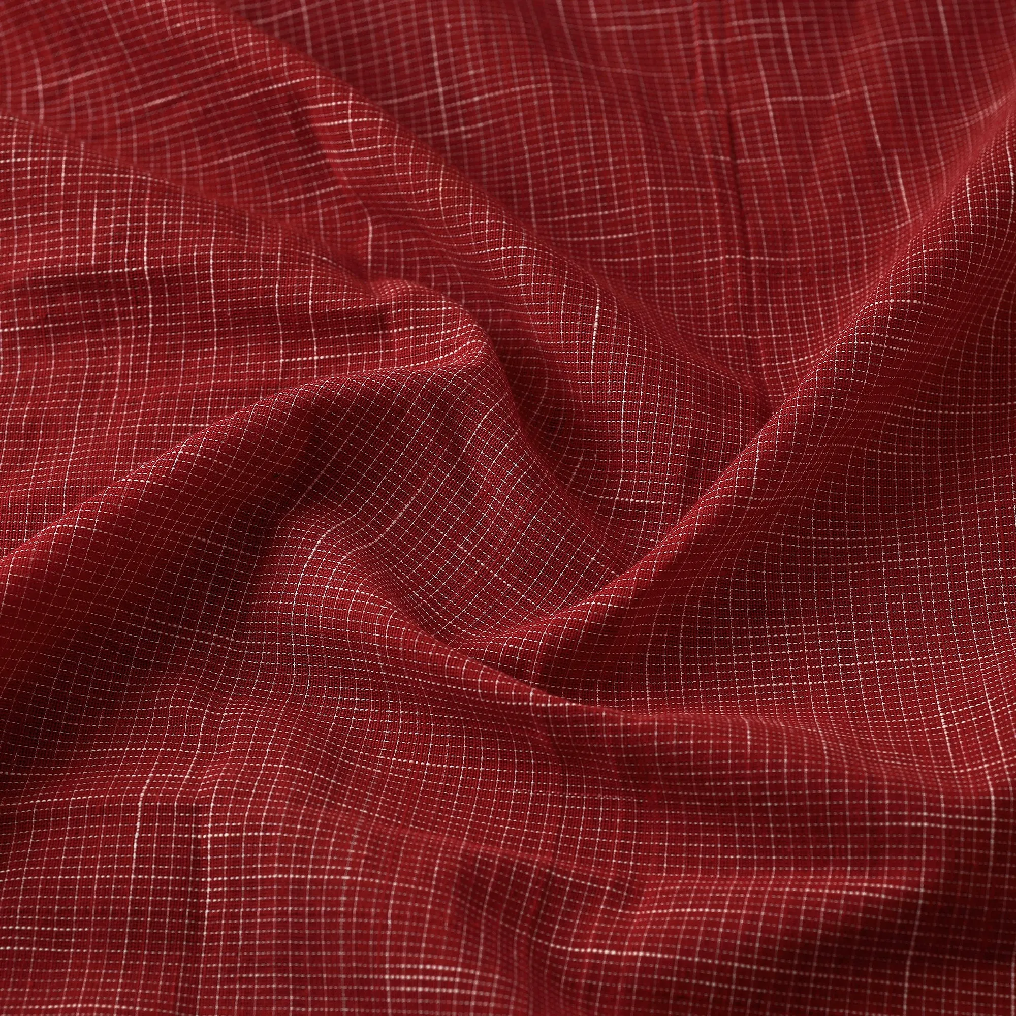 Red - Pure Handloom Godavari Checks Cotton Fabric